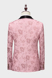 Mens Pink Silm Fit Shawl Lapel Jacquard 2 Pieces Wedding Suits