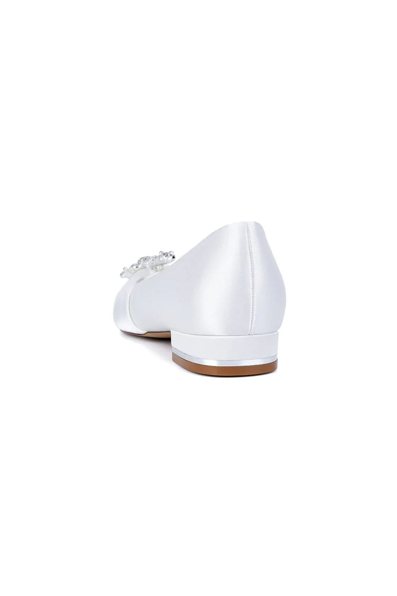Navy Blue Flat Shoes with Crystal Flower Decoration