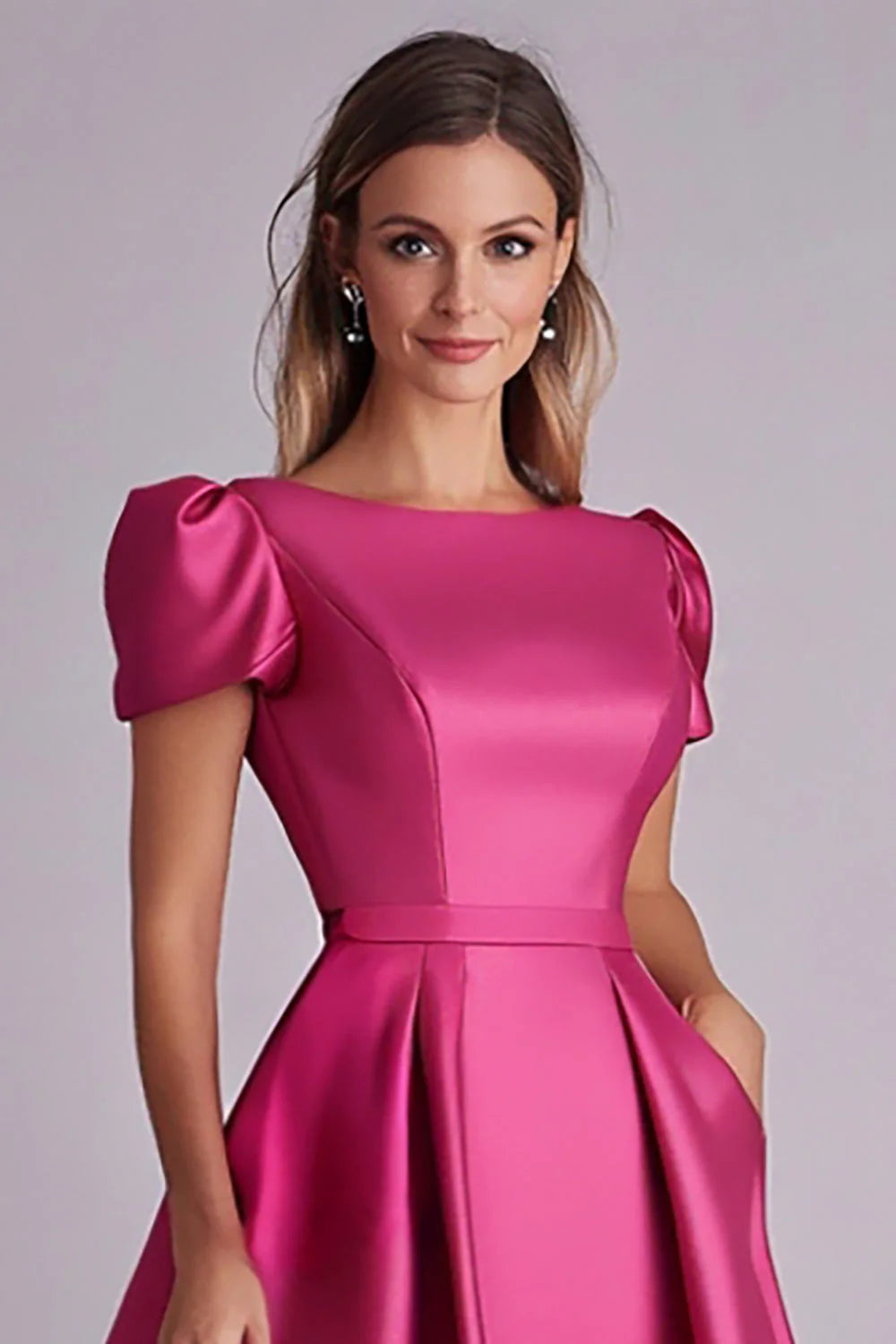 Black A Line Mother of the Bride Dress with Puff Sleeves