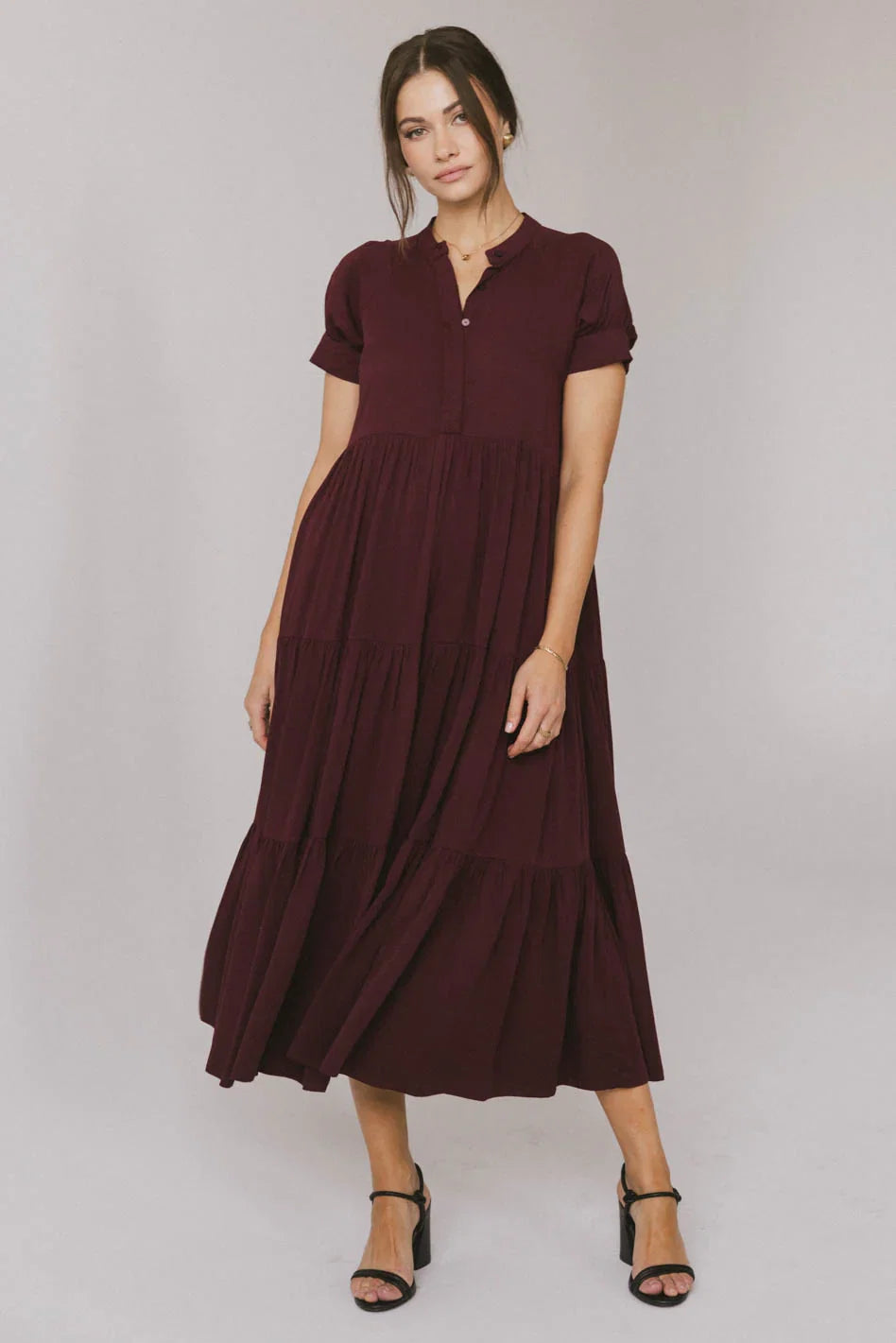Amanda Tiered Dress in Burgundy FINAL SALE
