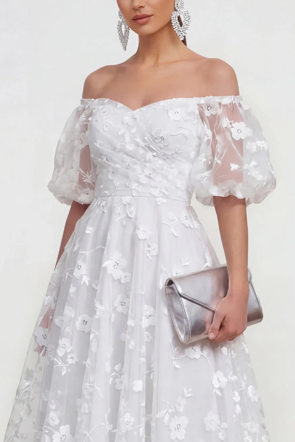 Off the Shoulder Floral Lilac Ruched A Line Wedding Guest Dress