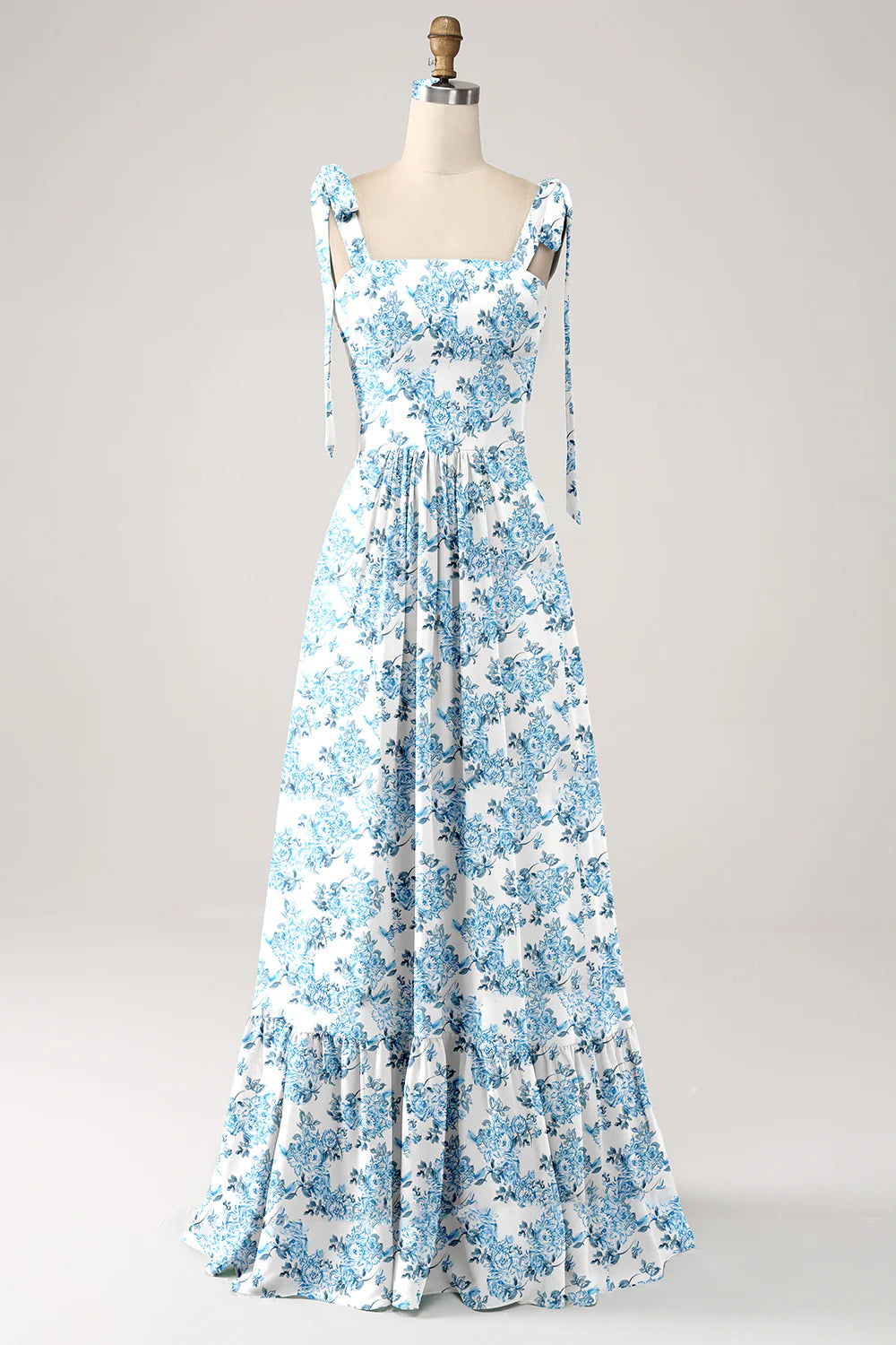 Eucalyptus A Line Spaghetti Straps Pleated Floor Length Bridesmaid Dress