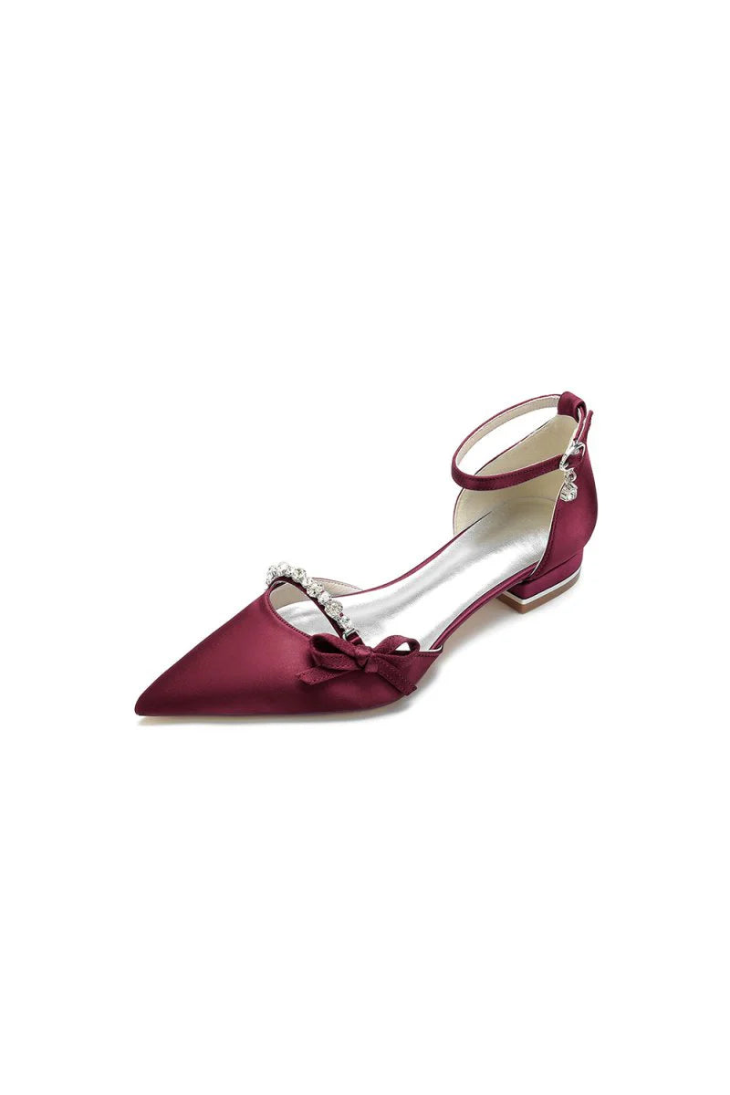 Rhinestone Pointed Toe Kitten Heels With Bow