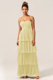 A Line Sweetheart Floor Length Tiered Chiffon Bridesmaid Dress