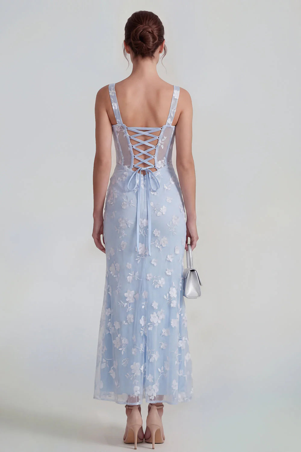 Floral Pink Ruched Mermaid Corset Wedding Guest Dress