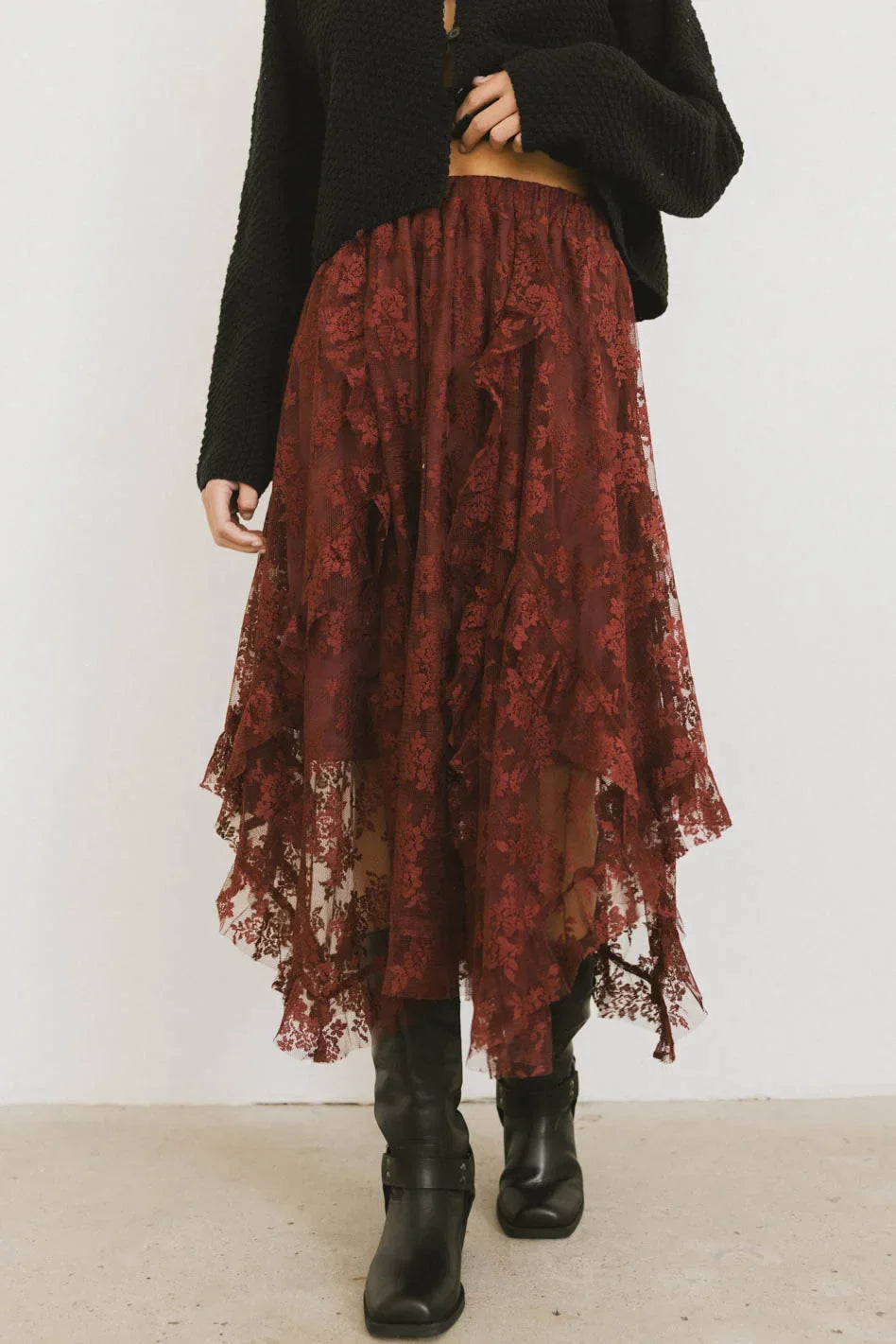 Elsie Lace Midi Skirt in Red Brown FINAL SALE
