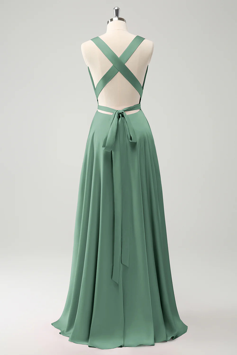 Burgundy A Line Deep V Neck Backless Long Bridesmaid Dress with Slit