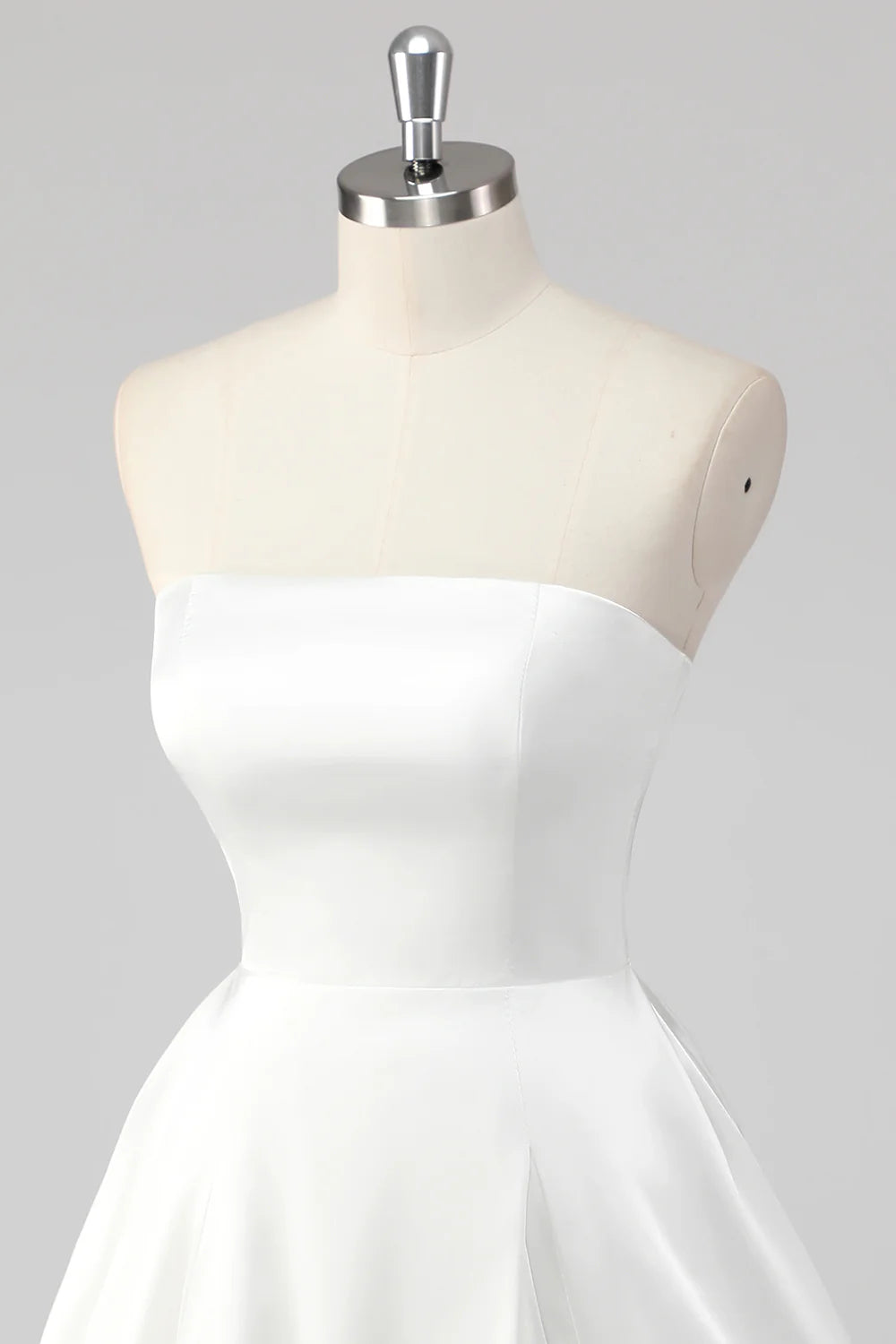 Simple A Line Strapless Satin Little White Graduation Dress
