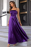 Purple Spaghetti Straps A line Satin Prom Dress