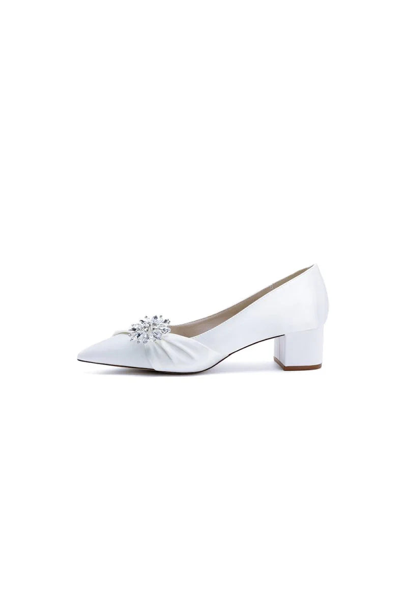Satin Pointed Toe Slip on Party Shoes With Crystal
