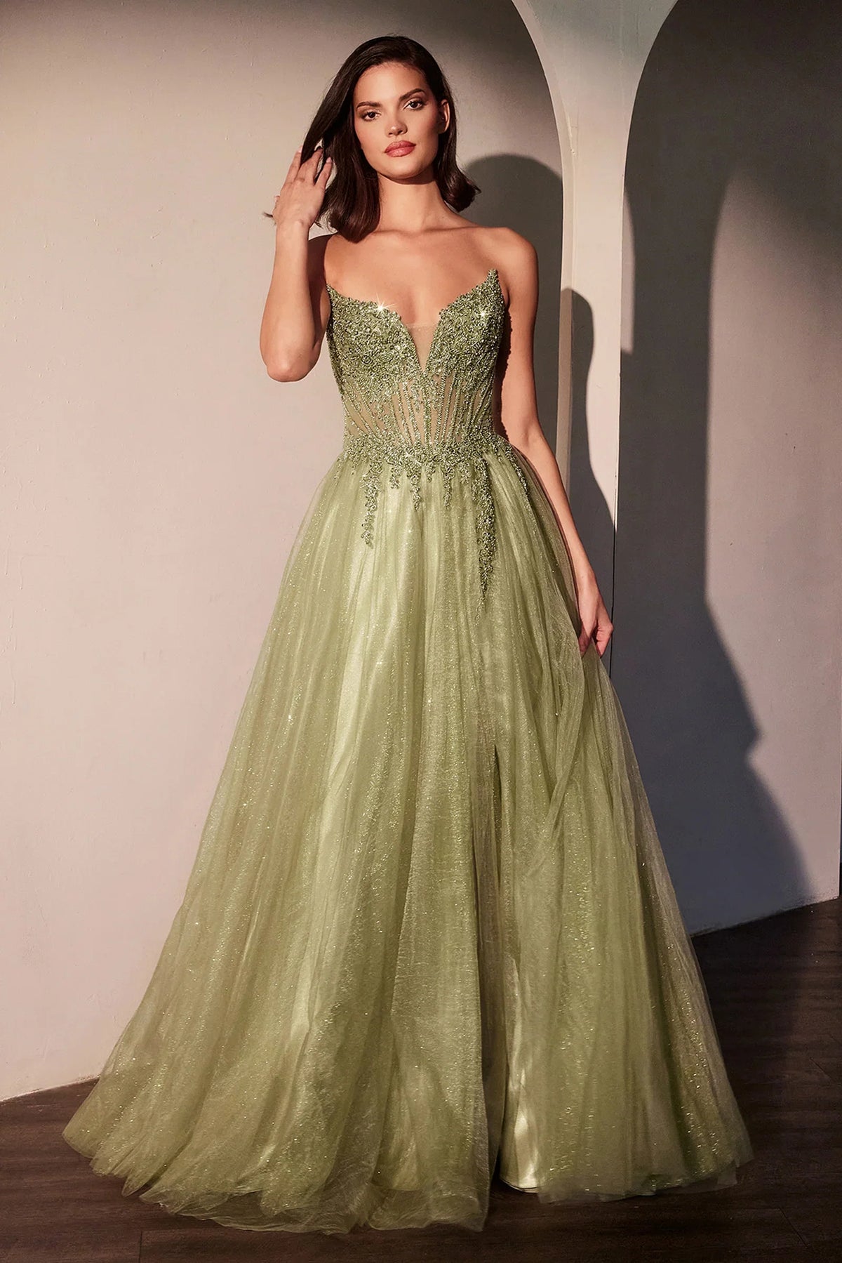 MERI GOWN STRAPLESS LAYERED TULLE A LINE DRESS