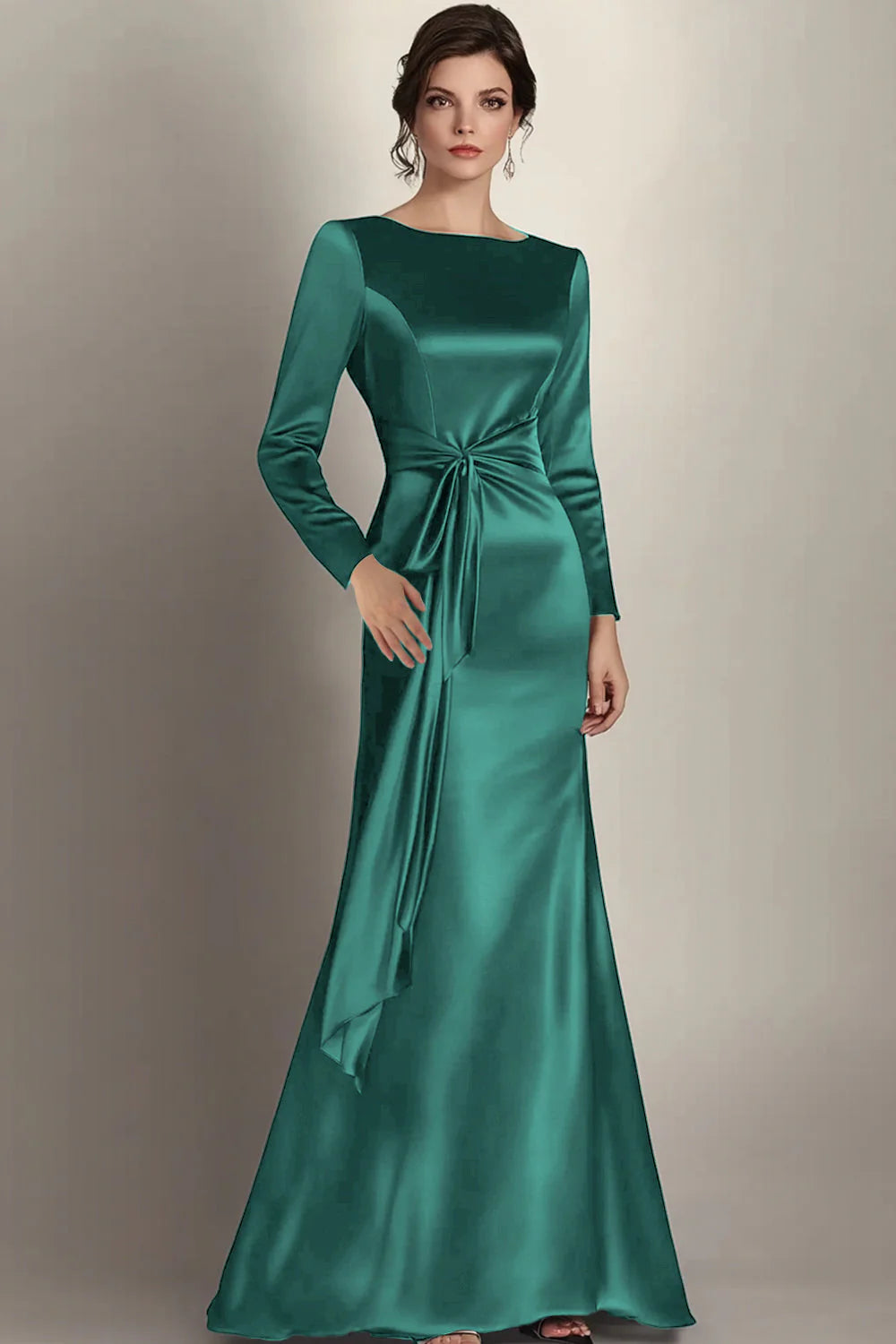 Black Mermaid Boat Neck Mother of the Bride Dress with Long Sleeves
