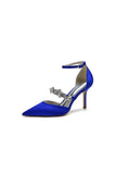 Crystal Strap Pointed Toe Satin High Heels
