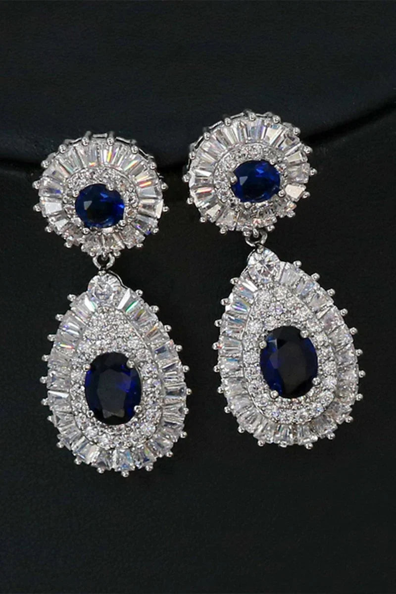 Royal Blue Crystal Necklace Earring Jewelry Set