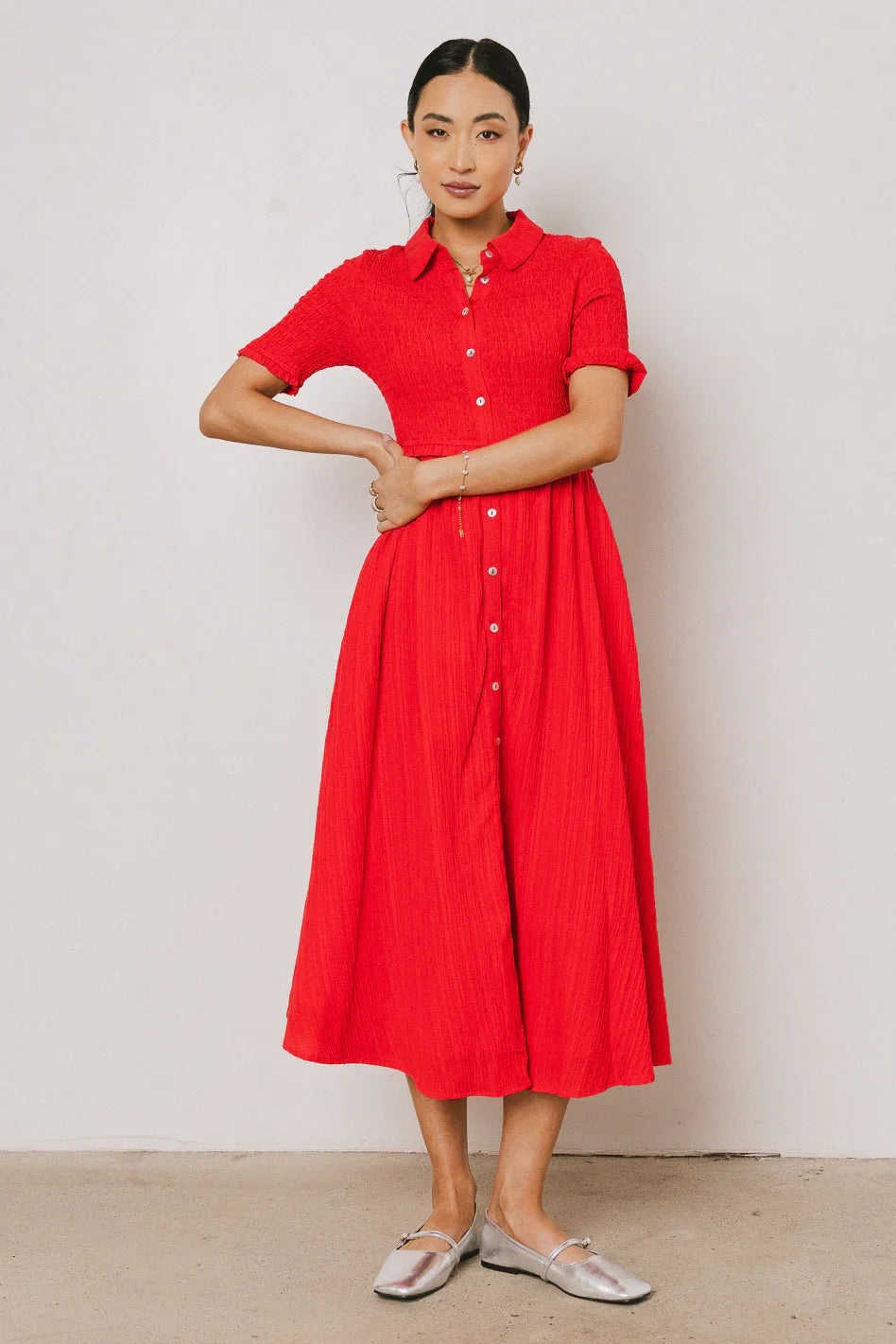 Nicole Smocked Maxi Dress in Red FINAL SALE