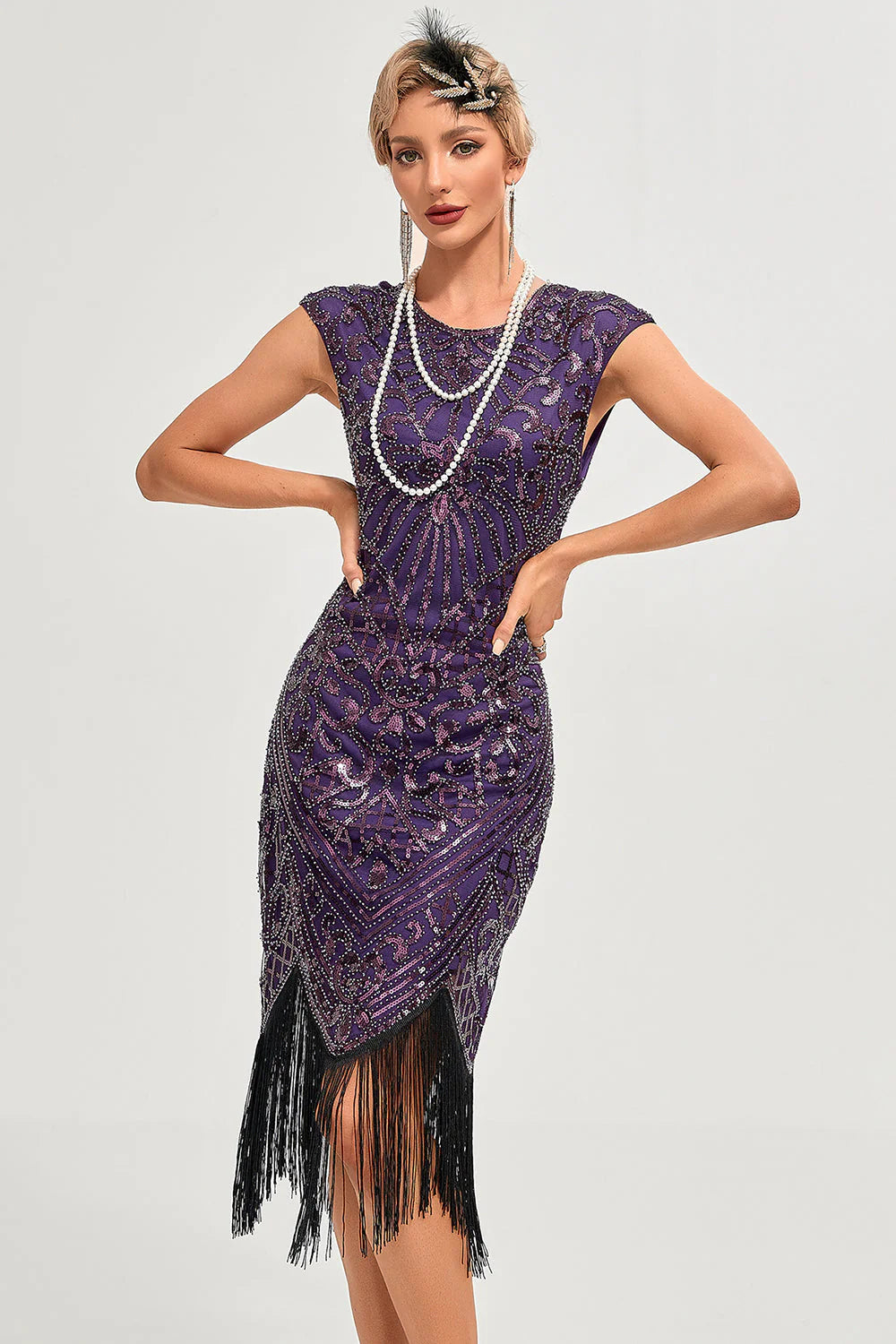 Sparkly Black Beaded Fringed Gatsby Dress