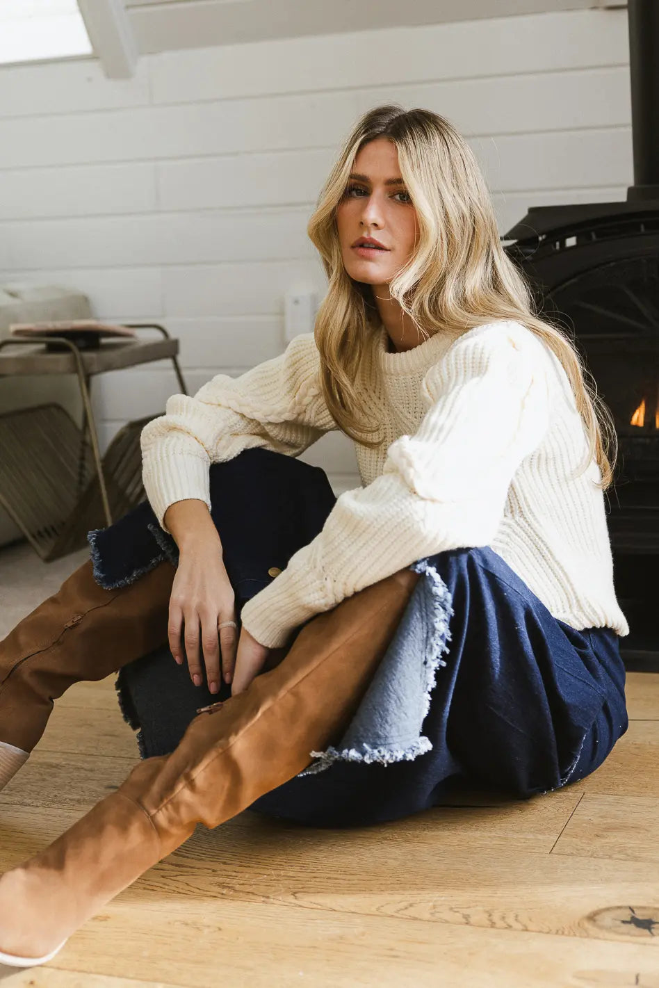 Amy Braided Cable Knit Sweater in Ivory FINAL SALE
