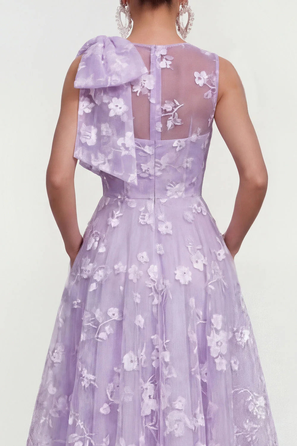 Floral Apricot A Line Bowed Midi Wedding Guest Dress