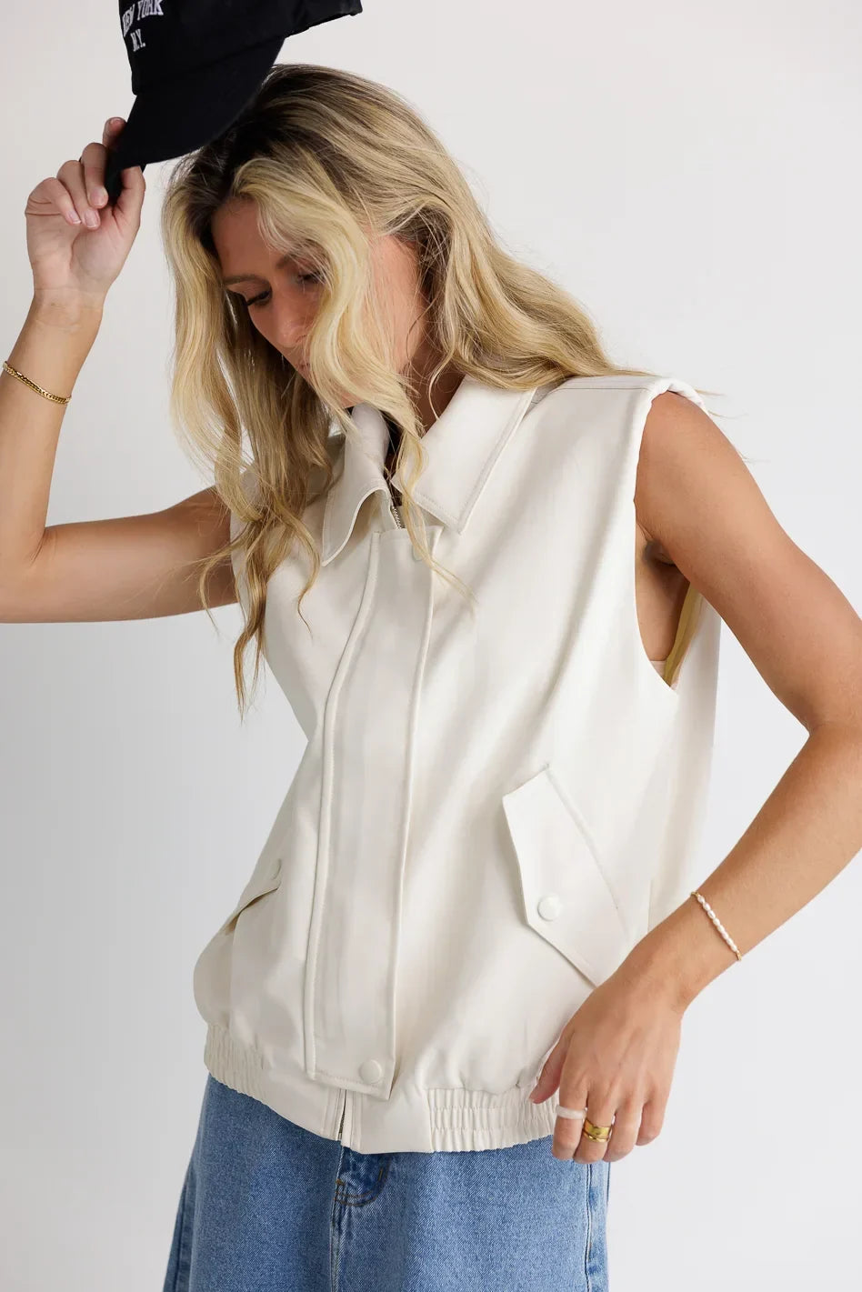 Rory Collared Vest in Cream FINAL SALE