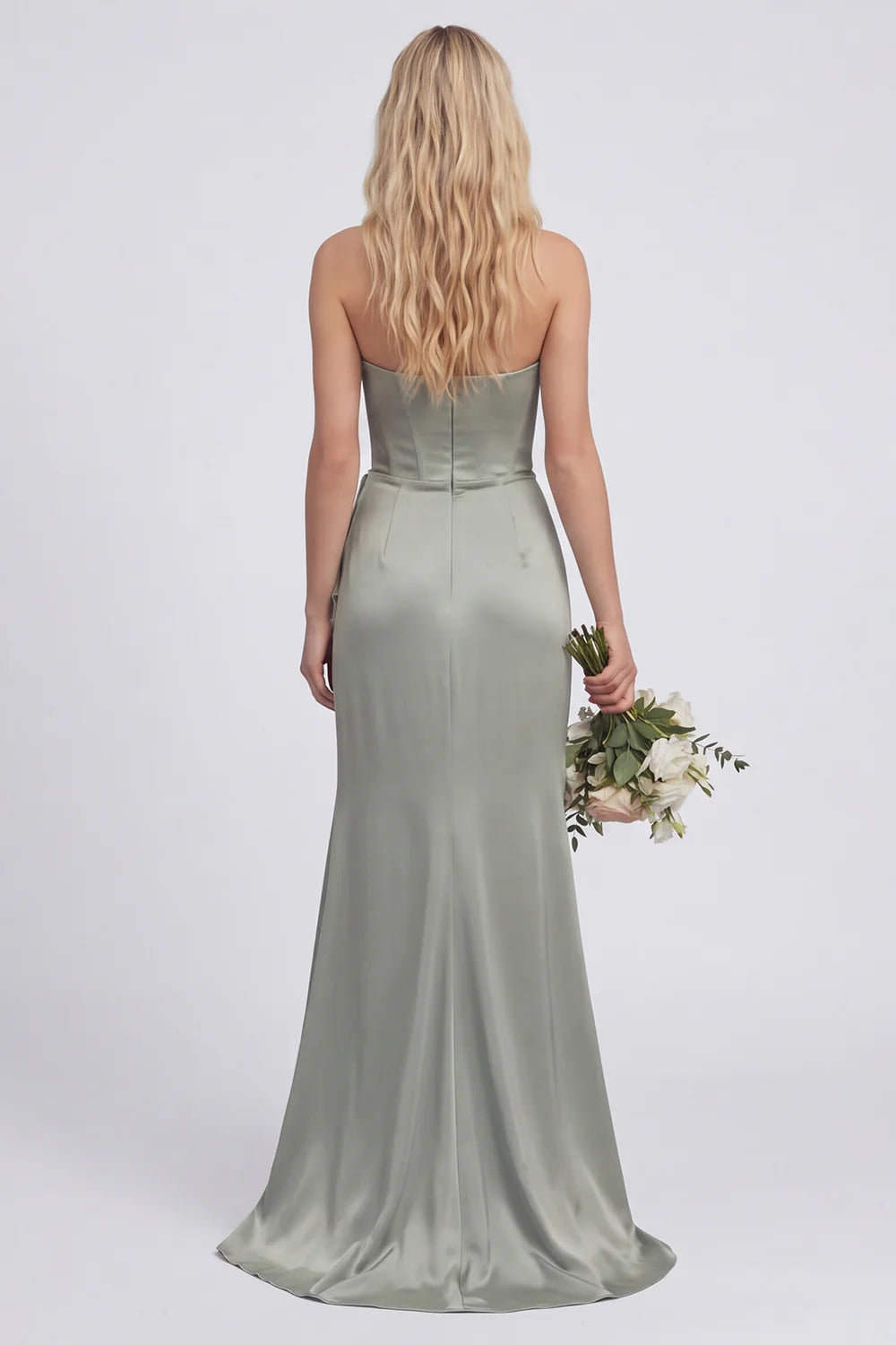 Strapless Corset Mermaid Dusty Sage Bridesmaid Dress with Slit