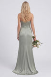 Strapless Corset Mermaid Dusty Sage Bridesmaid Dress with Slit