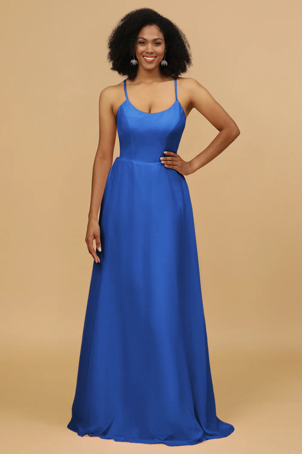 Sheath Column Spaghetti Straps Long Chiffon Bridesmaid Dress