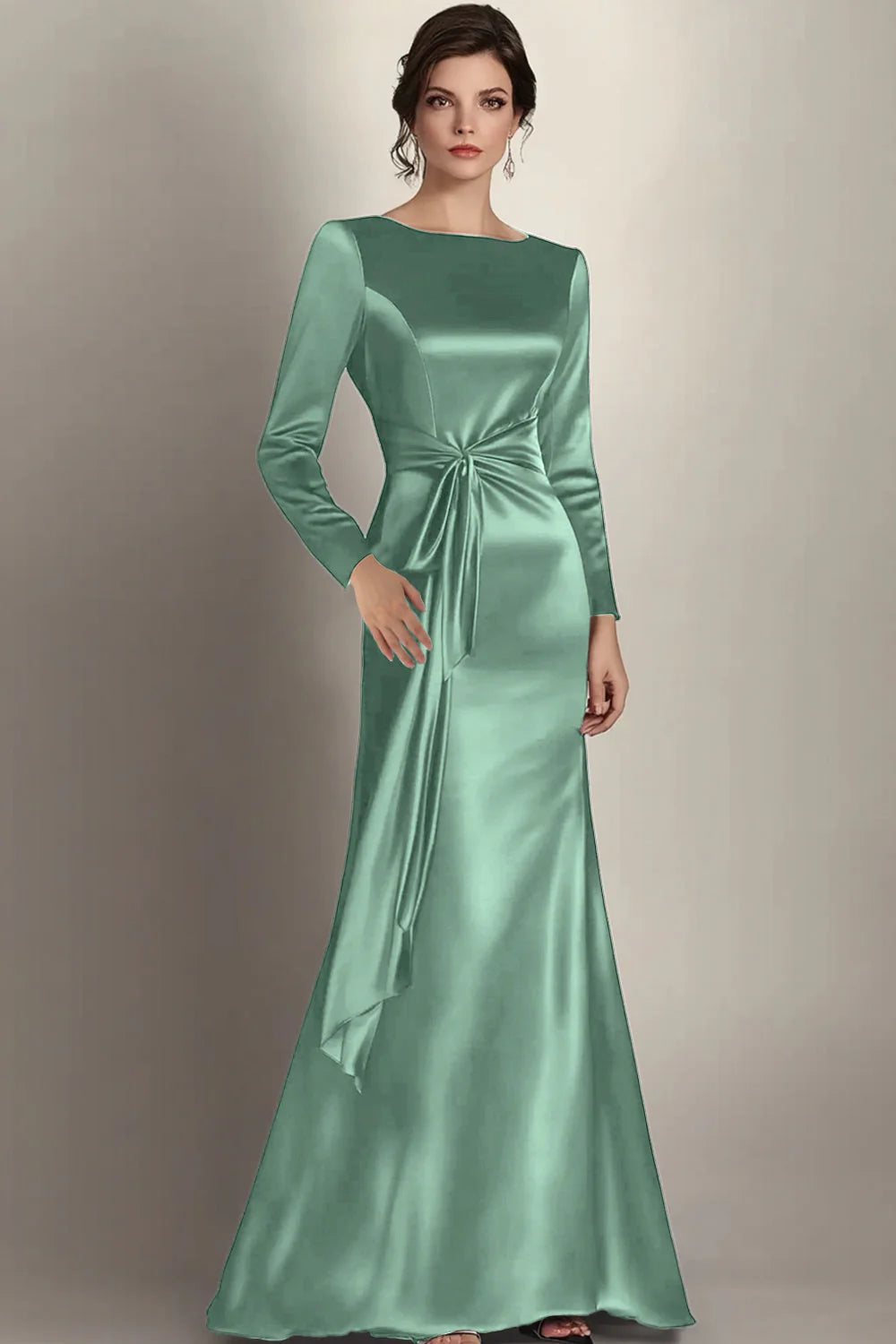 Black Mermaid Boat Neck Mother of the Bride Dress with Long Sleeves
