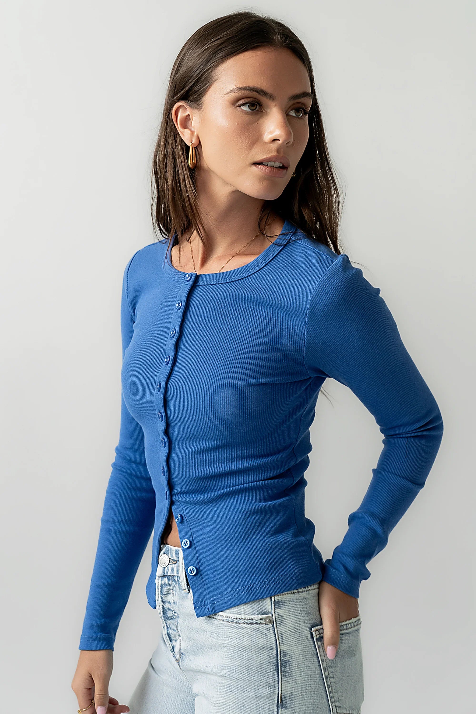 Mia Button Up Top in Blue