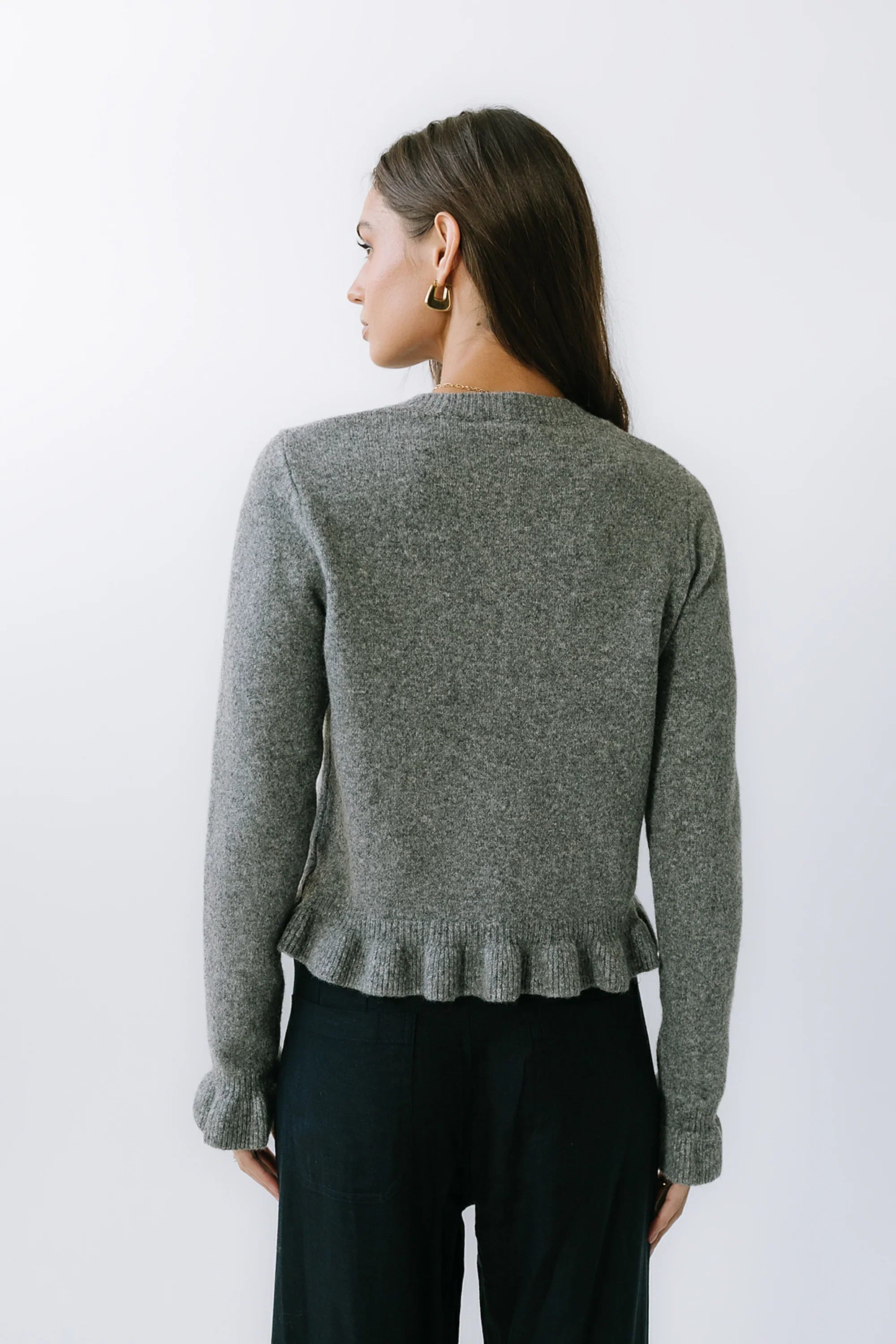 Rosie Ruffle Sweater in Heather Grey FINAL SALE