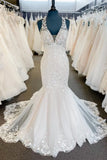 Halter Appliqued White Nude Mermaid Lace Wedding Dress