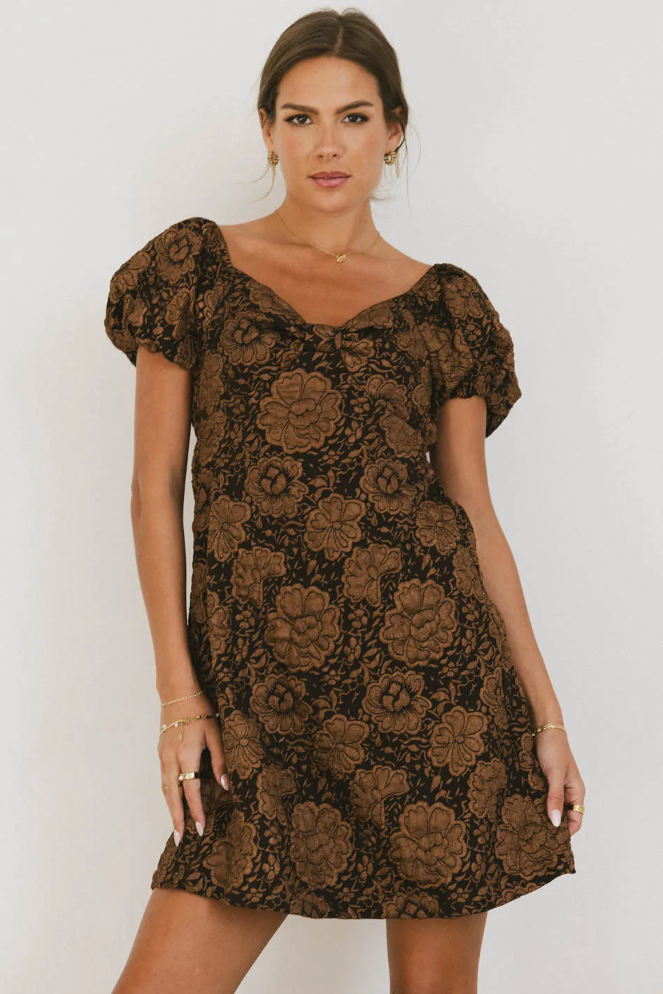 Darcella Floral Mini Dress in Brown FINAL SALE