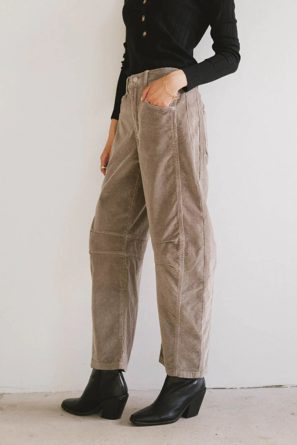 Lisette Barrel Jean in Taupe Corduroy FINAL SALE