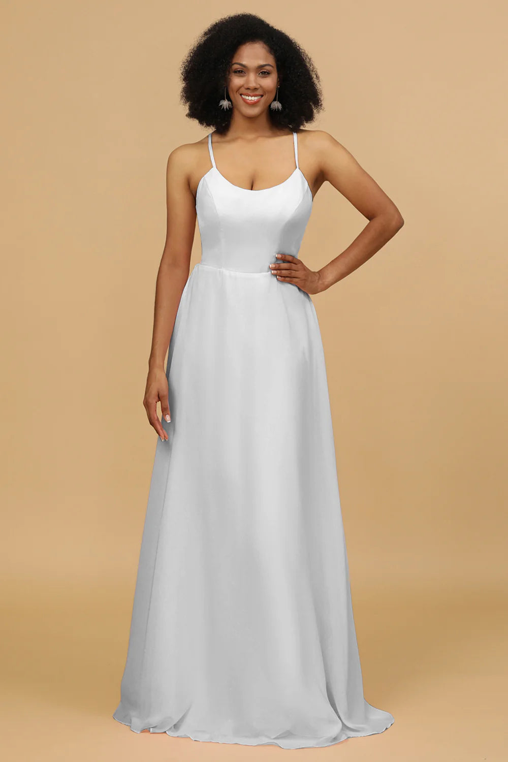 Sheath Column Spaghetti Straps Long Chiffon Bridesmaid Dress