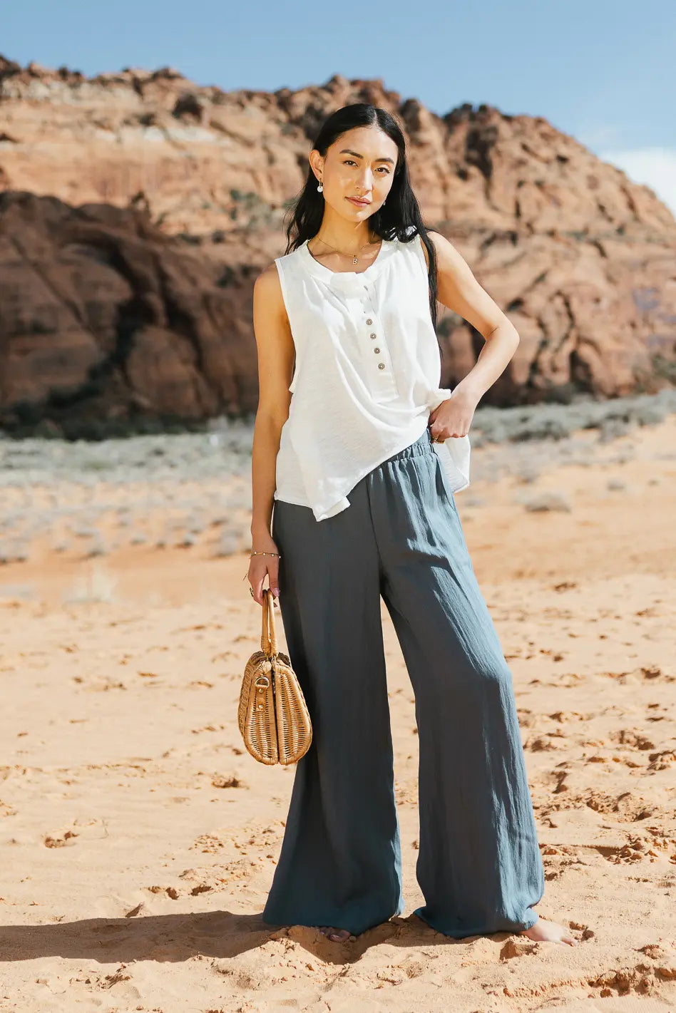 Amaya Wide Leg Pants in Slate FINAL SALE