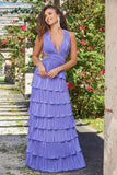 Saylor Pleated Satin Ruffle Maxi Dress Periwinkle