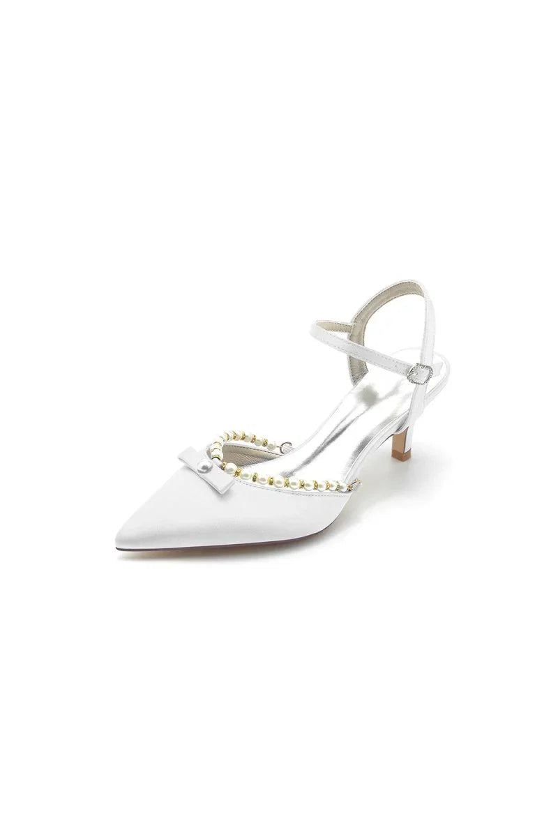 Pearl Satin Pointed Toe High Heels