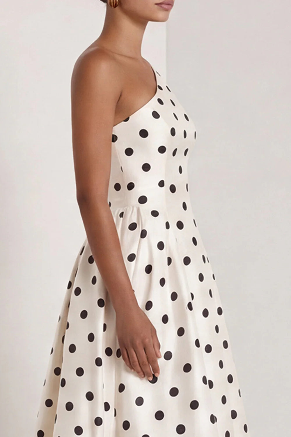 One Shoulder White Black Polka Dot A Line Formal Dress