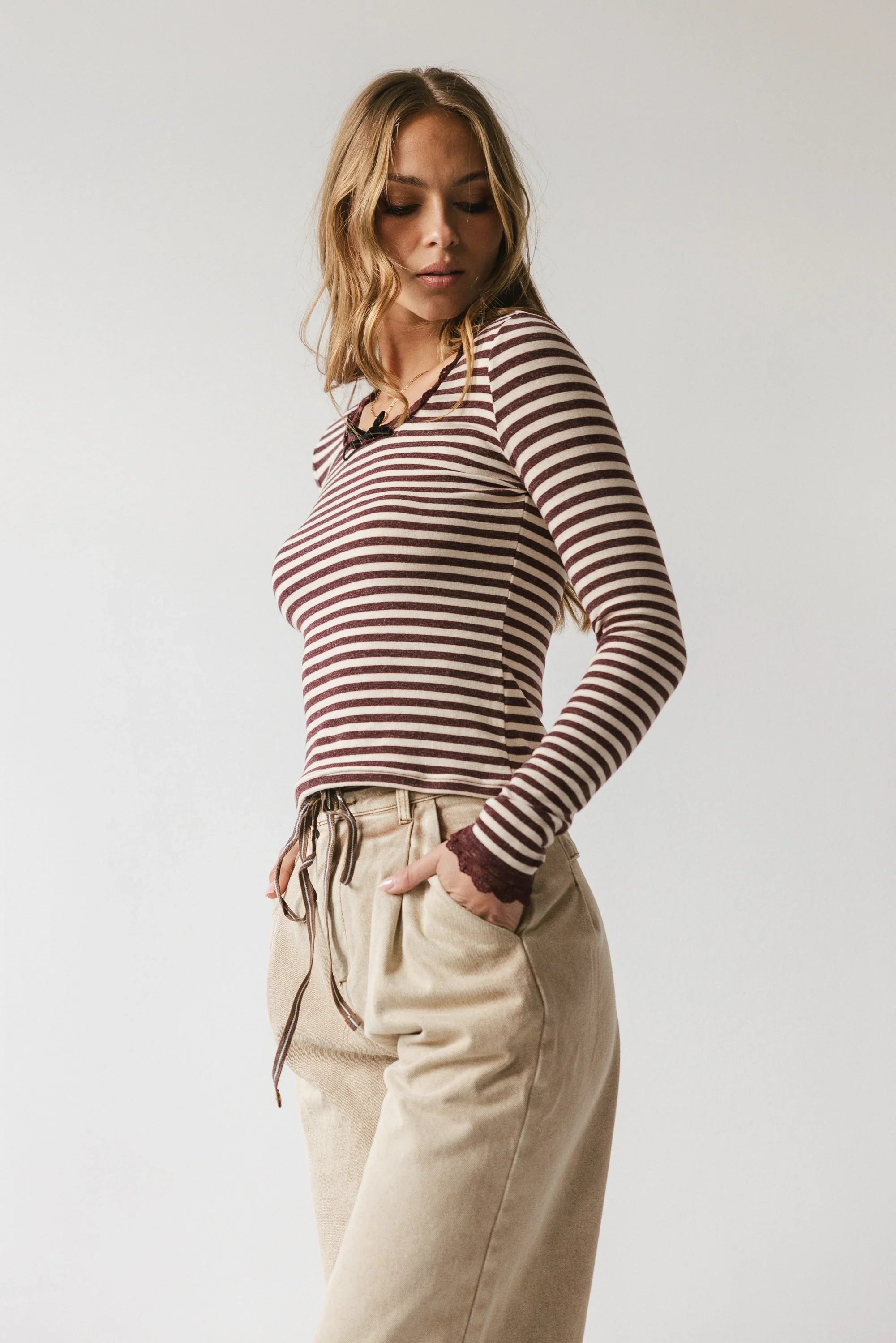 Kiya Striped Top in Burgundy FINAL SALE