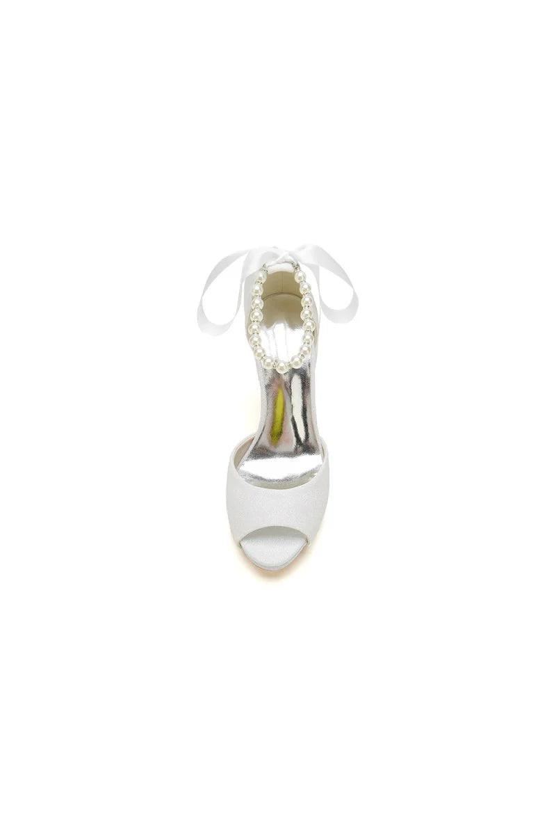Peep Toe Pearl Strap Ribborn Wedding