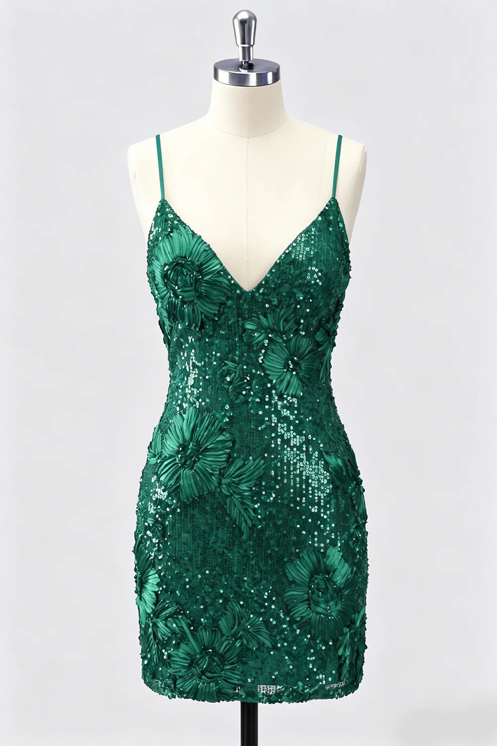 Sequin Bodycon Spaghetti Straps Dark Green Homecoming Dress