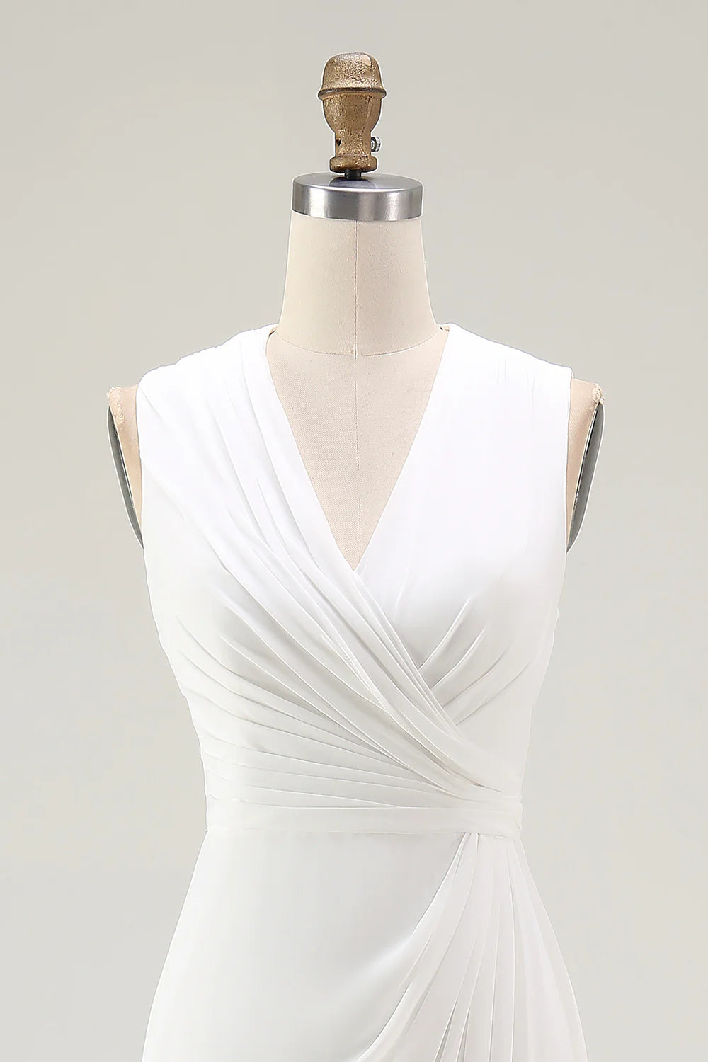 White A Line V Neck Ruched Engagement Dress