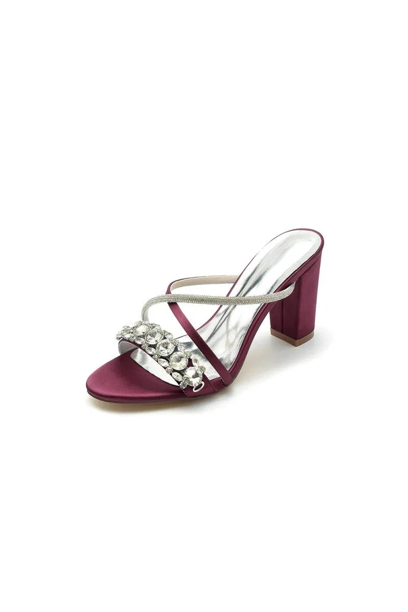Silver Satin High Heels with Crystal and Metal Embellishments