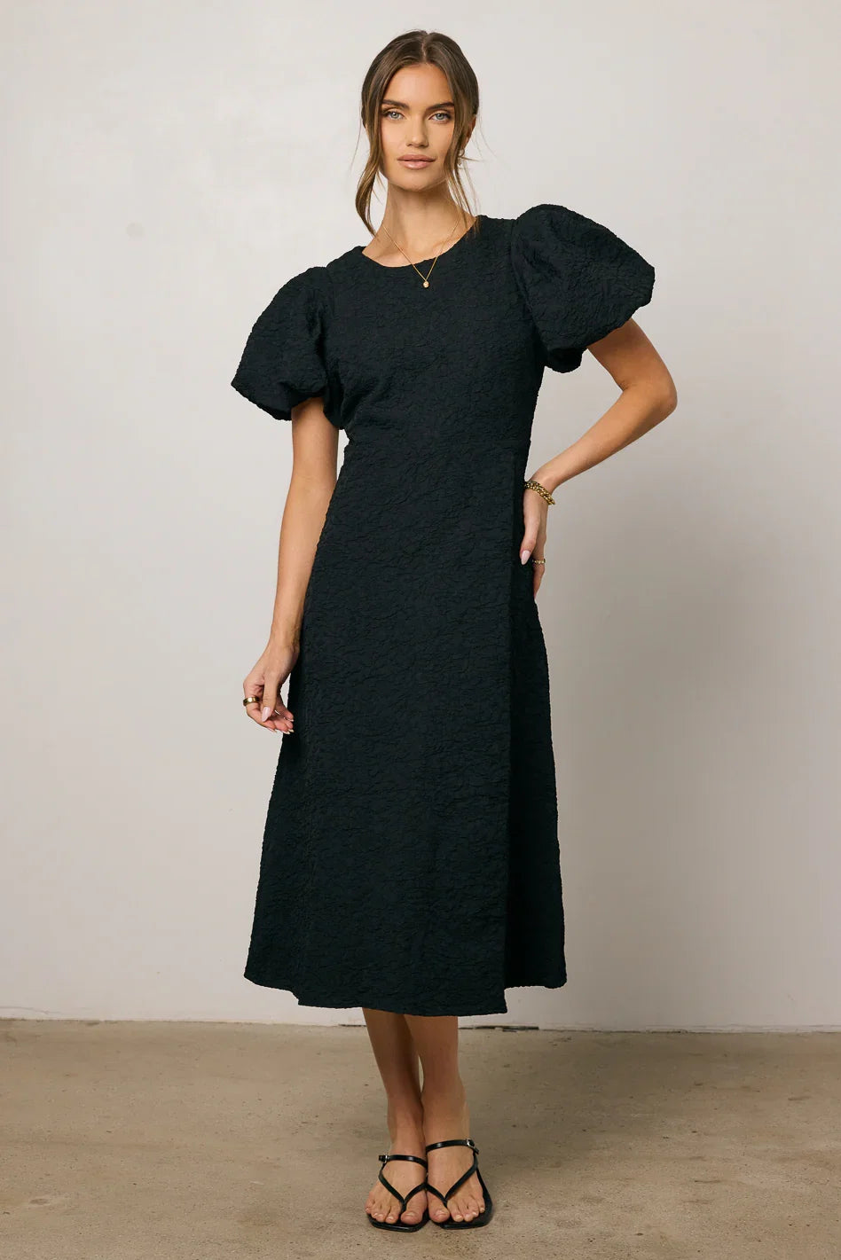 Henry Textured Midi Dress in Black