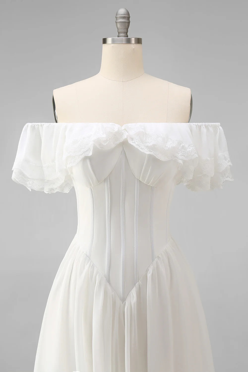 Off the Shoulder Corset White Ruffled Engagement Dress