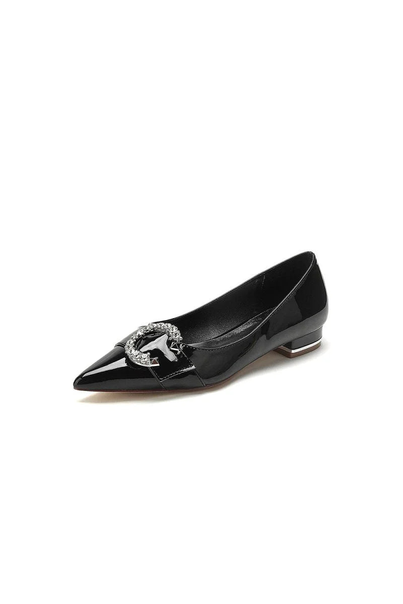 Pointed Toe Flats with Diamond Accented Metal Buckle U18447 2