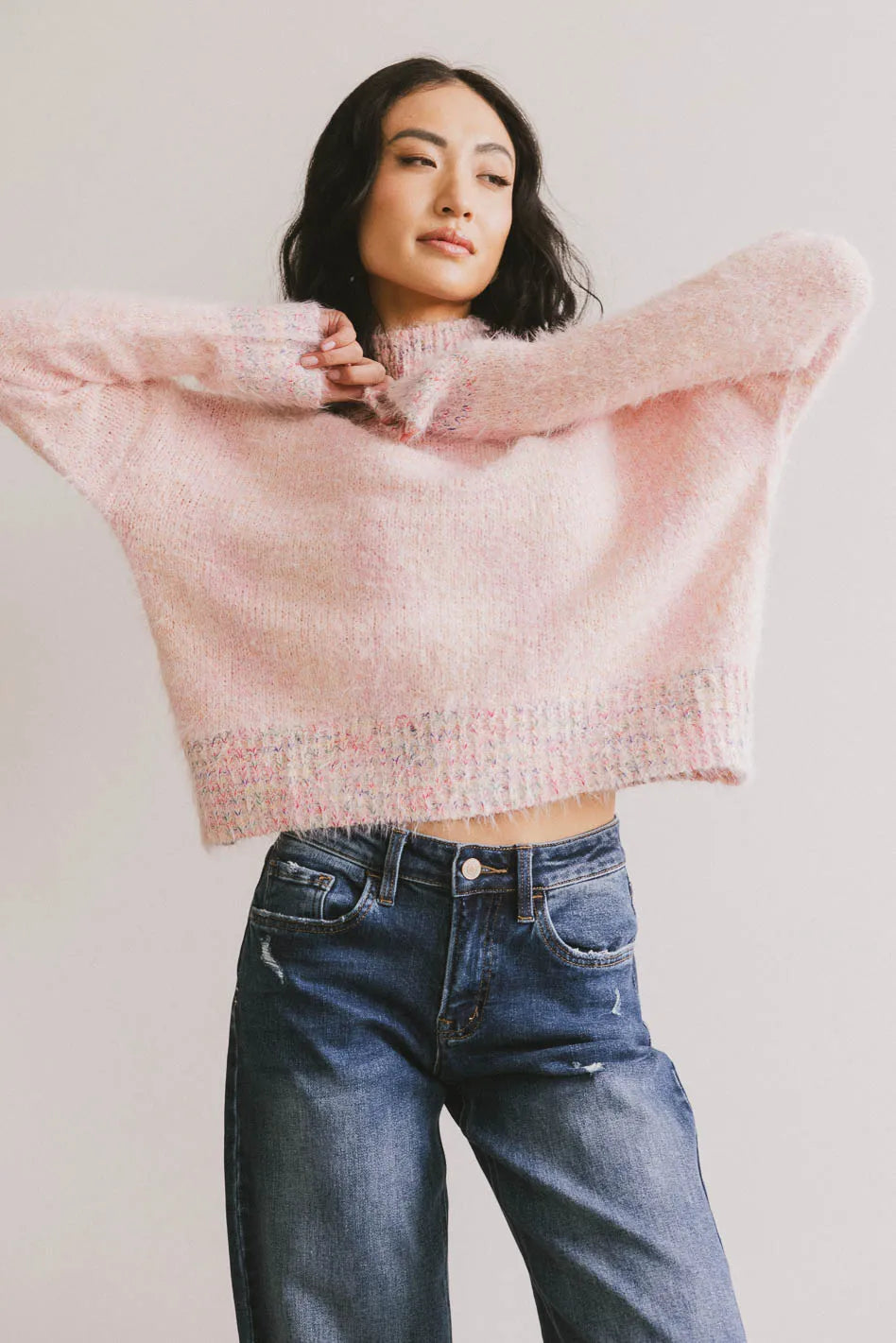 Carla Fuzzy Knit Sweater in Pink FINAL SALE