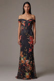 Black Floral Off the Shoulder Cut Out Mermaid Formal Dress