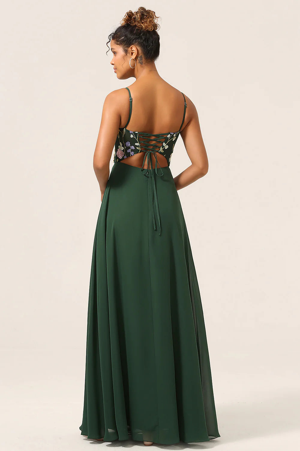 Dark Green A Line Spaghetti Straps Plus Size Chiffon Bridesmaid Dress with 3D Flowers