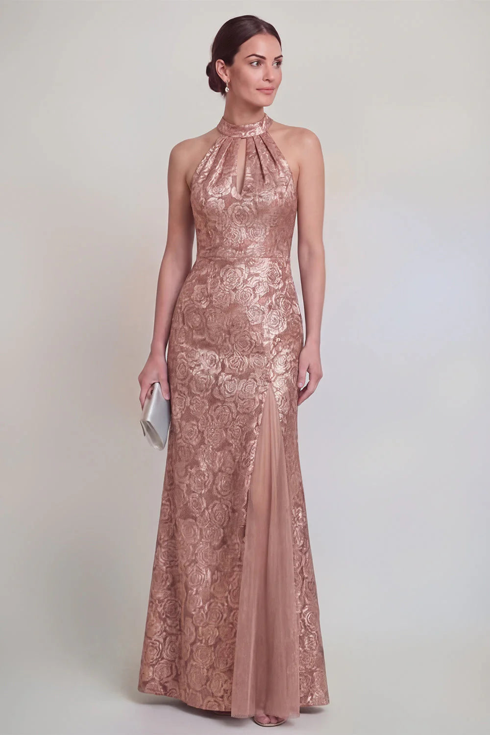 Halter Jacquard Mermaid Sage Green Mother of the Bride Dress