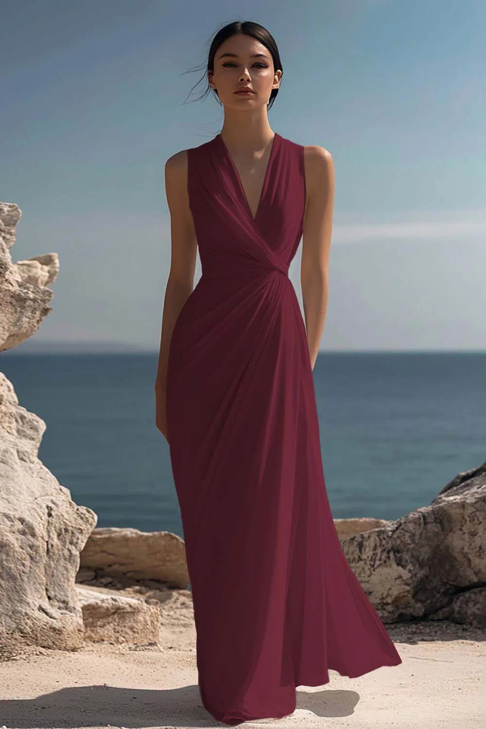 White A Line V Neck Ruched Engagement Dress